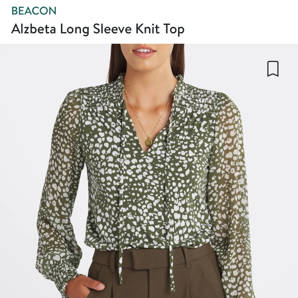 New! Beacon Olive green leopard blouse